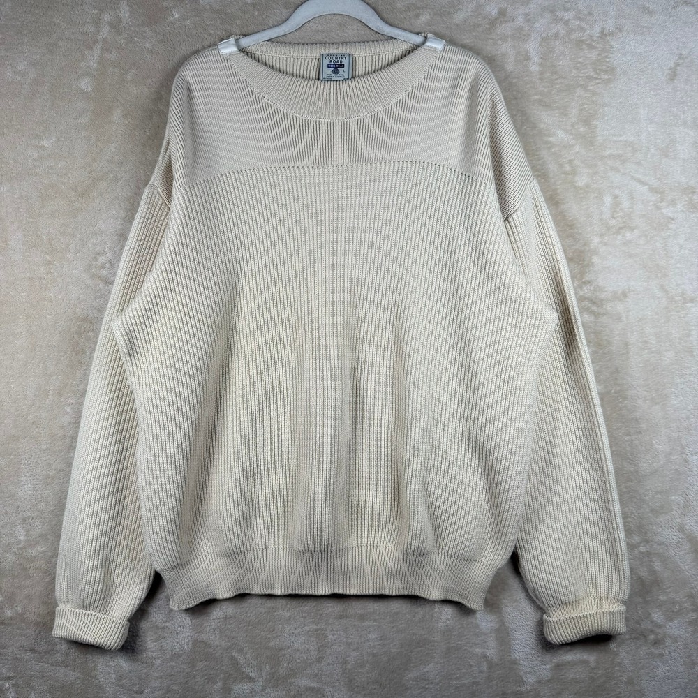 Country Road Workwear Mens Cream Pure New Wool Ribbed Crewneck Sweater‎ Large